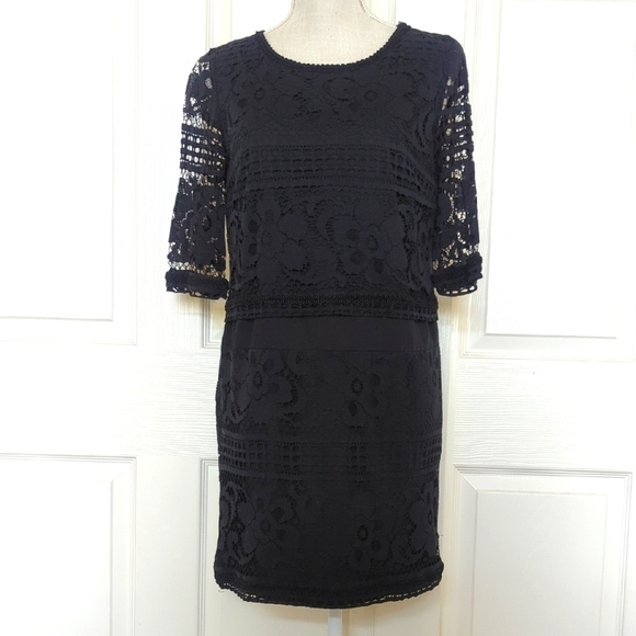 Sea New York Dresses & Skirts - Sea New York Black Cotton Guipure Lace Sleeve Mini Dress